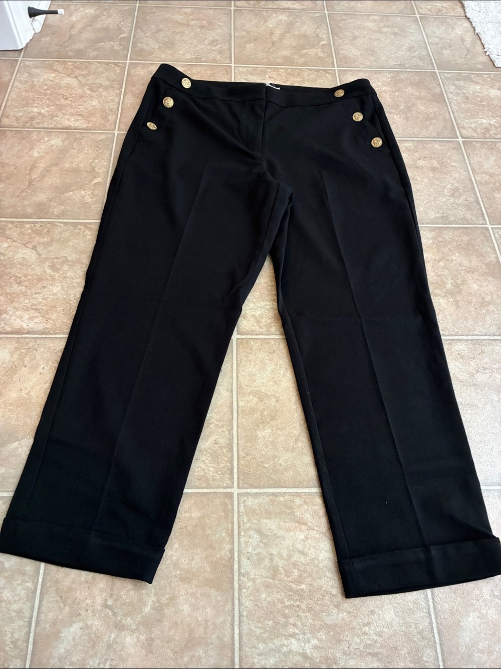 LOFT Black Sailor-Style Dress Pants with Gold Buttons